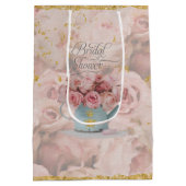 ピンクローズブーケ金ゴールドビークラウンブルーティーポットブライド ミディアムペーパーバッグ (裏面)