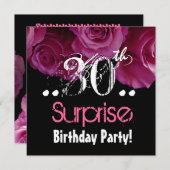 ピンクローズブーケ30thサプライズ誕生日テンプレート 招待状 (正面/裏面)