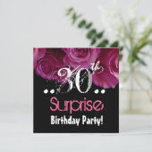 ピンクローズブーケ30thサプライズ誕生日テンプレート 招待状 (スタンド正面)