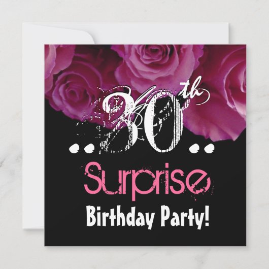 ピンクローズブーケ30thサプライズ誕生日テンプレート 招待状 (正面)