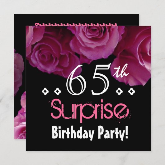 ピンクローズブーケ65thサプライズ誕生日S001 招待状 (正面/裏面)