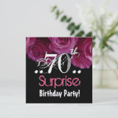 ピンクローズブーケ70thサプライズ誕生日メタル 招待状 (スタンド正面)