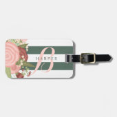 ピンクローズブーケ&グリーンストライプ名前をカスタムする ラゲッジタグ (正面横)