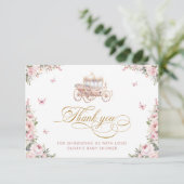 ピンクローズプリンセスキャリッジベビーシャワーありがとう カード (スタンド正面)