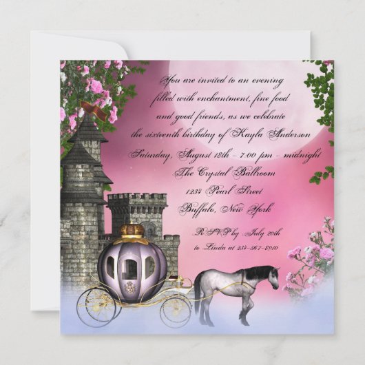 ピンクローズプリンセススウィート16パーティー 招待状 (裏面)