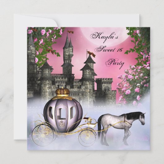ピンクローズプリンセススウィート16パーティー 招待状 (正面)
