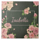 ピンクローズプリントパーソナライズされた名 タイル (正面)