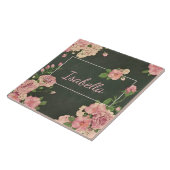 ピンクローズプリントパーソナライズされた名 タイル (側面)