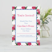 ピンクローズプリント縁ど 招待状 (スタンド正面)