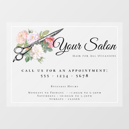 ピンクローズヘアサロンオープンアワーズライトグレー ウィンドウサイン (シート)