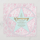 ピンクローズベビーガールウィッカニング命名式 招待状 (正面/裏面)