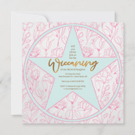 ピンクローズベビーガールウィッカニング命名式 招待状