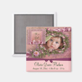 ピンクローズベビーガールフォト誕生マグネット マグネット (正面/裏面)