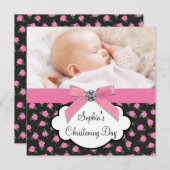 ピンクローズベビーガールフォト《キリスト教》洗礼式や命名式 招待状 (正面/裏面)