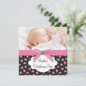 ピンクローズベビーガールフォト《キリスト教》洗礼式や命名式 招待状 (スタンド正面)