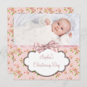 ピンクローズベビーガールフォト《キリスト教》洗礼式や命名式 招待状 (正面/裏面)