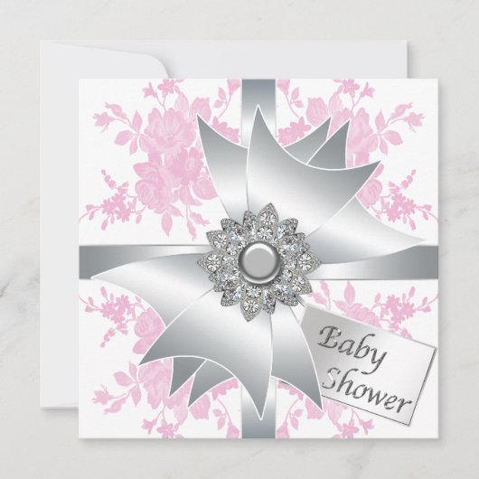 ピンクローズベビーガールベビーシャワー招待状 招待状 (正面)