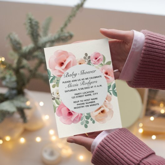 ピンクローズベビーシャワー招待状 招待状