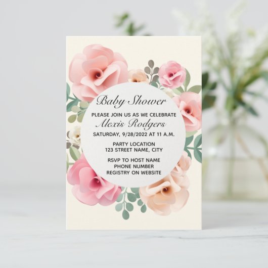 ピンクローズベビーシャワー招待状 招待状 (スタンド正面)