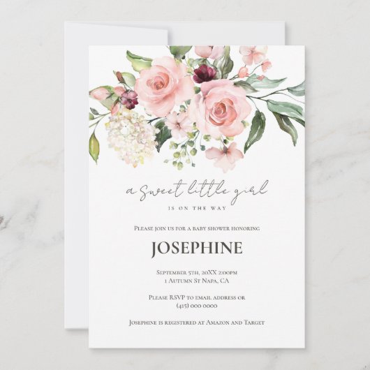 ピンクローズベビーシャワー招待状 招待状 (正面)