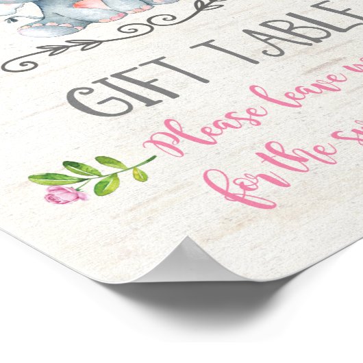 ピンクローズベビーゾウのギフトテーブルサインDecor ポスター (角)