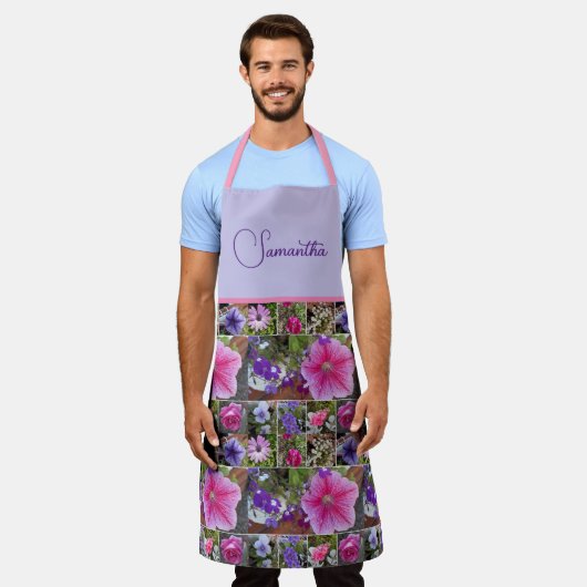 ピンクローズペヌアデイジー花フローラ女性 エプロン (着用した状態)