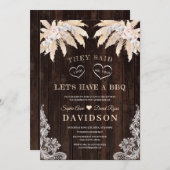 ピンクローズホワイトオーキッドパンパスアフター結婚ズBBQ 招待状 (正面/裏面)