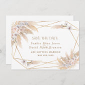 ピンクローズホワイトオーキッドパンパスグラス金ゴールド結婚ズ セーブザデート (正面/裏面)