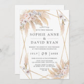 ピンクローズホワイトオーキッドパンパスグラス金ゴールド結婚ズ 招待状 (正面/裏面)