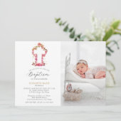 ピンクローズホワイトクロスベビー幼児フォトバプテスマ 招待状 (スタンド正面)