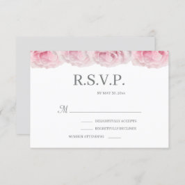 ピンクローズホワイトグレーエレガントフローラ結婚式RSVP 招待状