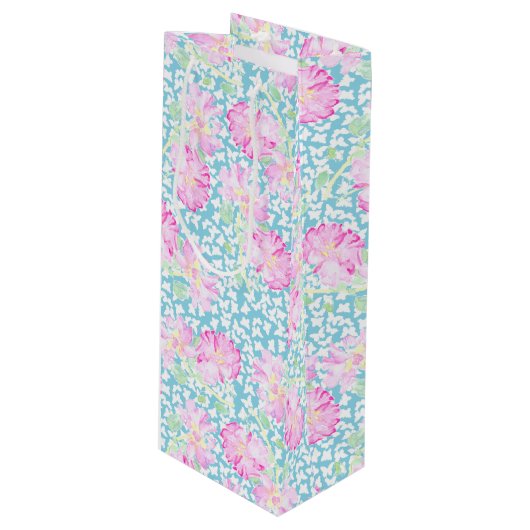 ピンクローズホワイト蝶オンブルーワイン抱き枕 ワインギフトバッグ (正面アングル)