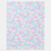 ピンクローズホワイト蝶ブルーフリースブランケット フリースブランケット (正面)