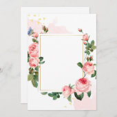 ピンクローズホワイト長方形招待状カード 招待状 (正面/裏面)