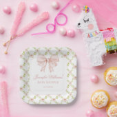 ピンクローズボウフローラスイートベビーガールシャワー ペーパープレート (パーティー)