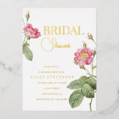 ピンクローズボタニカルフローラシックブライダルシャワー 箔招待状 (正面)