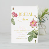 ピンクローズボタニカルフローラシックブライダルシャワー 箔招待状 (立ち正面)