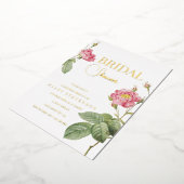ピンクローズボタニカルフローラシックブライダルシャワー 箔招待状 (回転した状態)