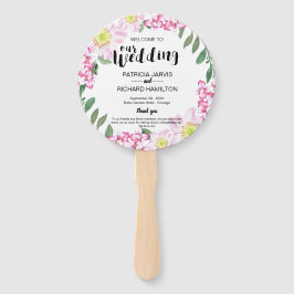 ピンクローズボホフローラウォーター色結婚式 プログラム ハンドファン