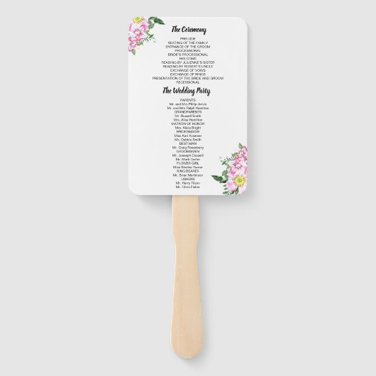 ピンクローズボホフローラウォーター色結婚式 プログラム ハンドファン (裏面)