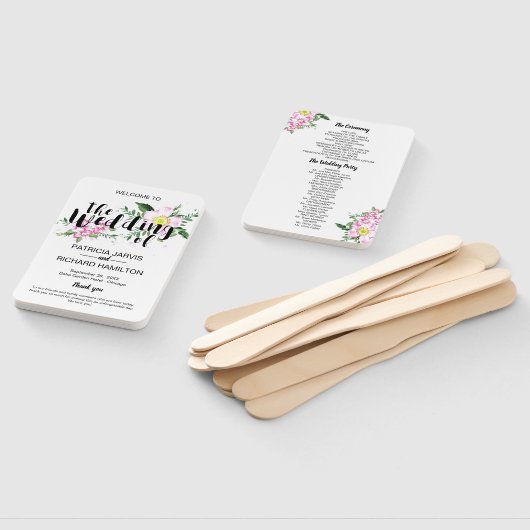 ピンクローズボホフローラウォーター色結婚式 プログラム ハンドファン (組立なし)