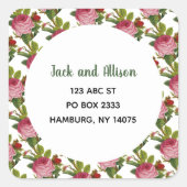 ピンクローズミニマルフローラグリーンリーフ スクエアシール (正面)