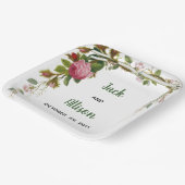 ピンクローズミニマルフローラグリーンリーフ ペーパープレート (傾斜あり)