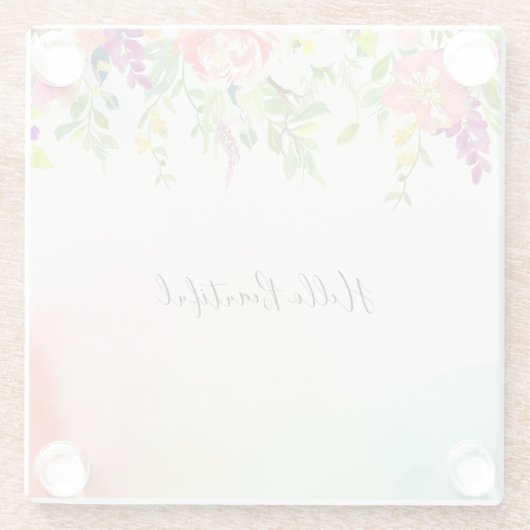 ピンクローズミントイエロー赤面絞り染めフローラ ガラスコースター (裏面)