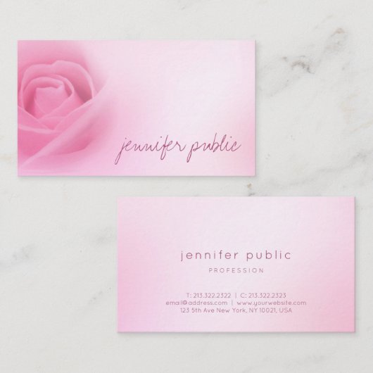 ピンクローズモダンテンプレートエレガント手書き名 名刺 (正面/裏面)