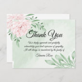 ピンクローズユーカリプタス葬式ありがとうご注意 サンキューカード (正面/裏面)