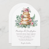 ピンクローズユーカリプトゥス結婚ケーキ 招待状 (正面/裏面)