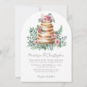 ピンクローズユーカリプトゥス結婚ケーキ 招待状 (正面)