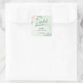 ピンクローズユーカリプトゥス葉ブライダルシャワー スクエアシール (バッグ)