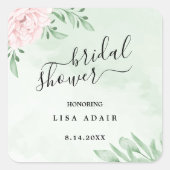 ピンクローズユーカリプトゥス葉ブライダルシャワー スクエアシール (正面)